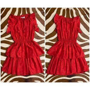 Chelsea & Violet Red Roses Ruffle Jardin Chinoiserie Dress